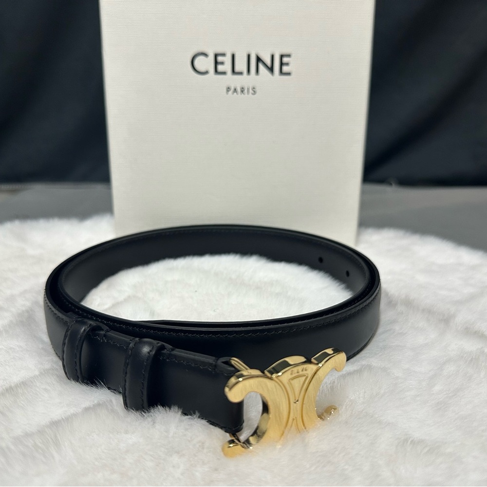 Celine Black Leather Belt with Gold Buckle